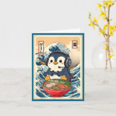 Penguin Kawaii Japanese Ramen Noodle Retro Gaming  カード (黄色い花)