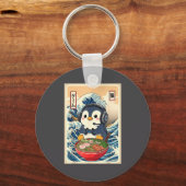 Penguin Kawaii Japanese Ramen Noodle Retro Gaming  キーホルダー (正面)