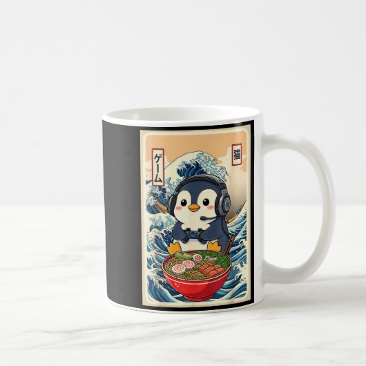 Penguin Kawaii Japanese Ramen Noodle Retro Gaming コーヒーマグカップ (右)