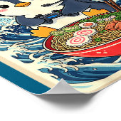 Penguin Kawaii Japanese Ramen Noodle Retro Gaming  ポスター (角)