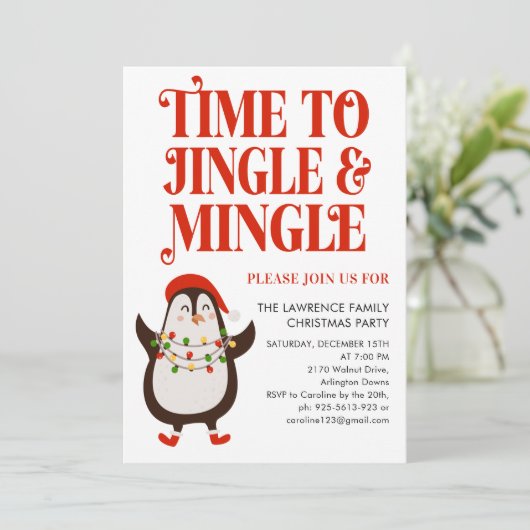 Penguin Lights Jingle Mingle Christmas Party 招待状 (スタンド正面)