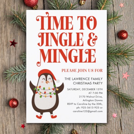 Penguin Lights Jingle Mingle Christmas Party 招待状