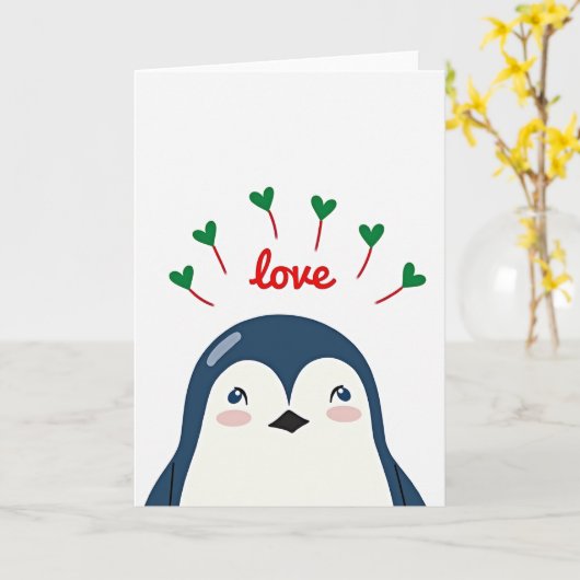 Penguin Love Simple Card カード (黄色い花)