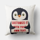 Penguin mascot holding a sign for custom text クッション (裏面)