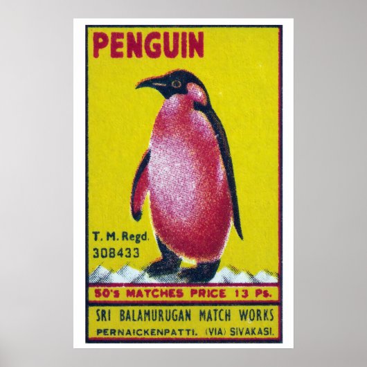 Penguin Matchbox Art Print, Indian Vintage Folk ポスター (正面)