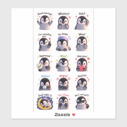 Penguin Moodies – かわいい表情ステッカーパック シール (シート)