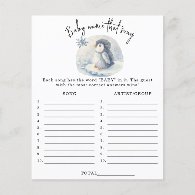 Penguin - Name that song baby shower game (正面)