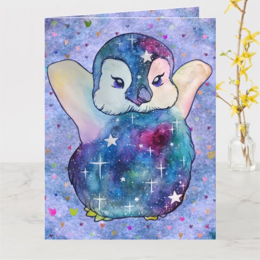 Penguin named Button カード (黄色い花)