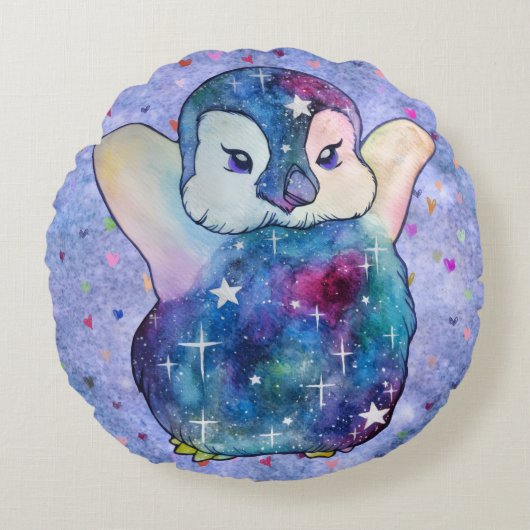 Penguin named Button ラウンドクッション (正面)