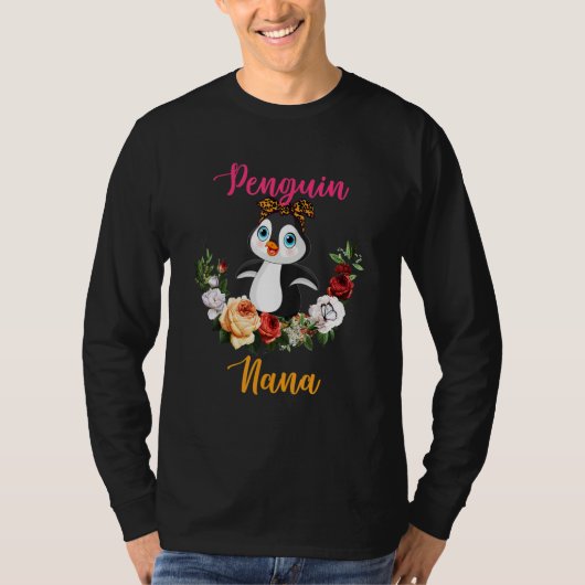 Penguin Nana Floral Penguin Bow Tie Lover Mother's Tシャツ (正面)