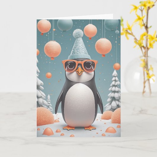 Penguin Party Wishes カード (黄色い花)