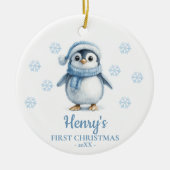Penguin Personalized Baby's First Christmas セラミックオーナメント (正面)