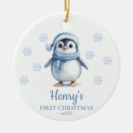 Penguin Personalized Baby's First Christmas セラミックオーナメント (正面)