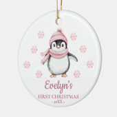 Penguin Personalized Girl's First Christmas セラミックオーナメント (左)