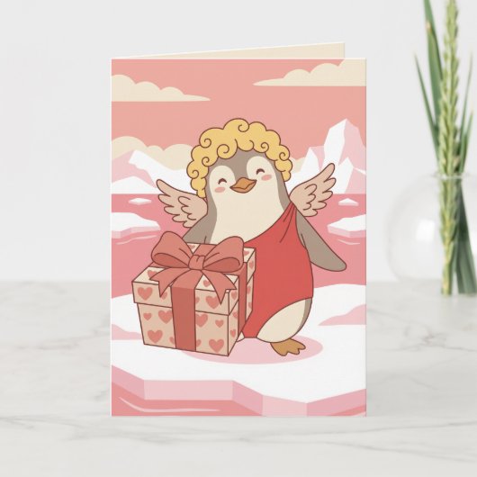 Penguin Playing Cupid Valentine Greeting Card シーズンカード (正面)