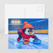 Penguin Playing Curling on an Icy Winter Rink ポストカード (正面/裏面)