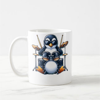 Penguin Playing Drums Rock Band Musician Funny Win コーヒーマグカップ