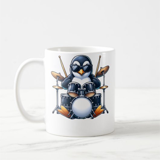 Penguin Playing Drums Rock Band Musician Funny Win コーヒーマグカップ (左)