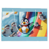 Penguin plays on a slide ラージペーパーバッグ (裏面)