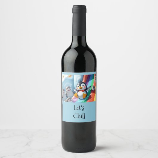 Penguin plays on a slide ワインラベル (正面)