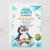 Penguin Pool Party Birthday Invitation 招待状 (正面/裏面)