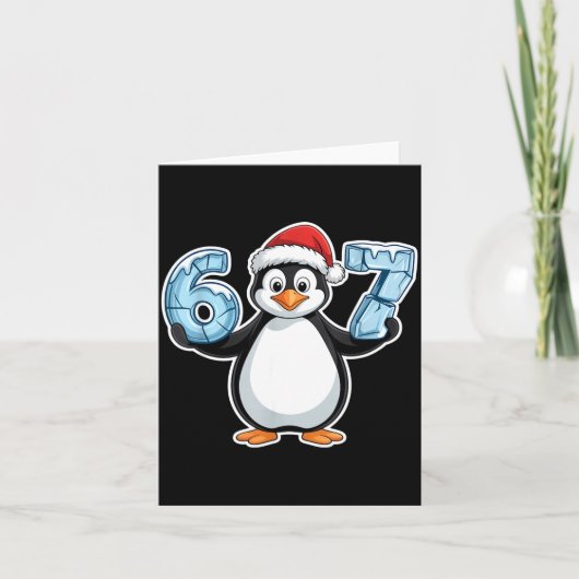 Penguin Santa Hat 67 Icy Numbers Christmas Birthda カード (正面)