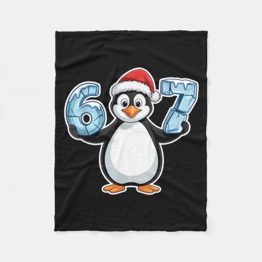 Penguin Santa Hat 67 Icy Numbers Christmas Birthda フリースブランケット (正面)