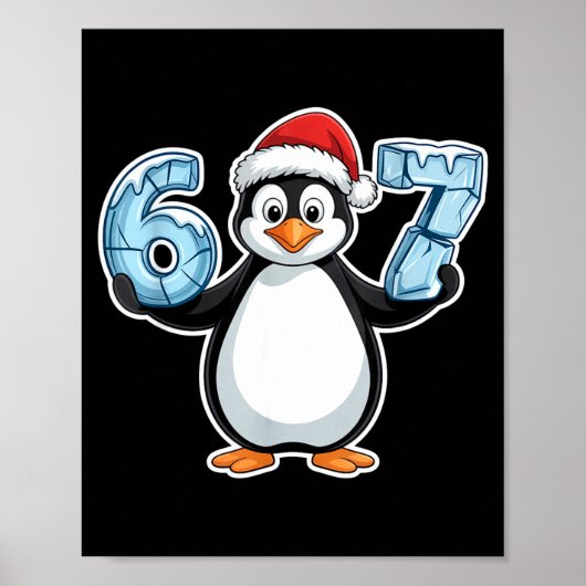 Penguin Santa Hat 67 Icy Numbers Christmas Birthda ポスター (正面)