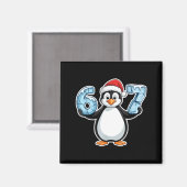 Penguin Santa Hat 67 Icy Numbers Christmas Birthda マグネット (正面/裏面)