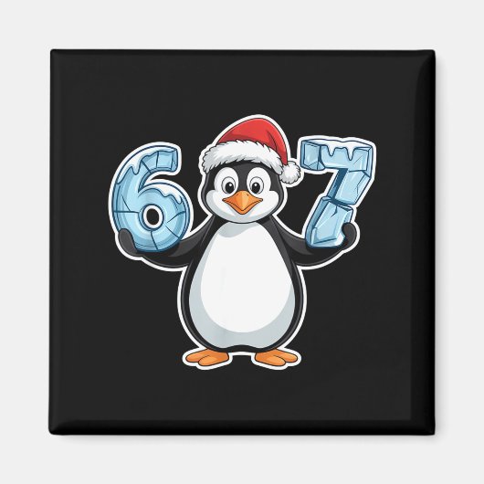 Penguin Santa Hat 67 Icy Numbers Christmas Birthda マグネット (正面)