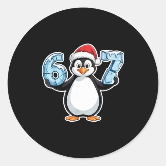 Penguin Santa Hat 67 Icy Numbers Christmas Birthda ラウンドシール (正面)