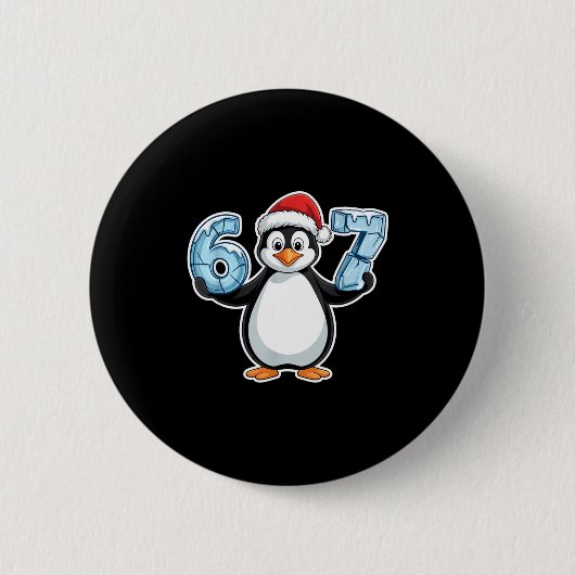 Penguin Santa Hat 67 Icy Numbers Christmas Birthda 缶バッジ (正面)