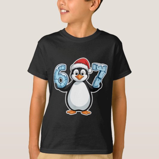 Penguin Santa Hat 67 Icy Numbers Christmas Birthda Tシャツ (正面)