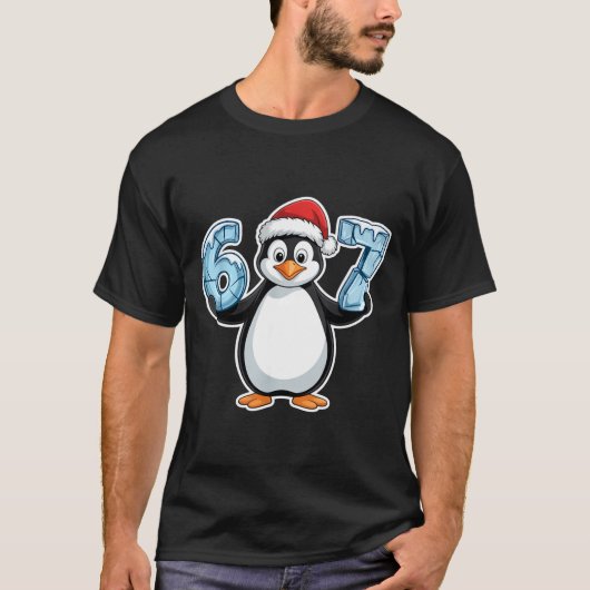 Penguin Santa Hat 67 Icy Numbers Christmas Birthda Tシャツ (正面)