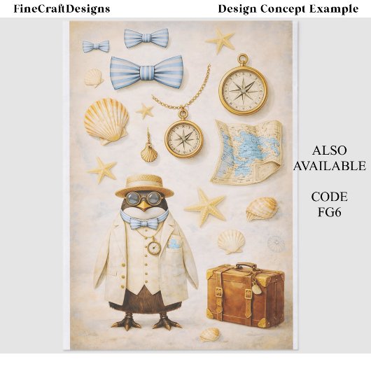 Penguin Seaside Traveller & Suitcase FG5 Decoupage 薄葉紙