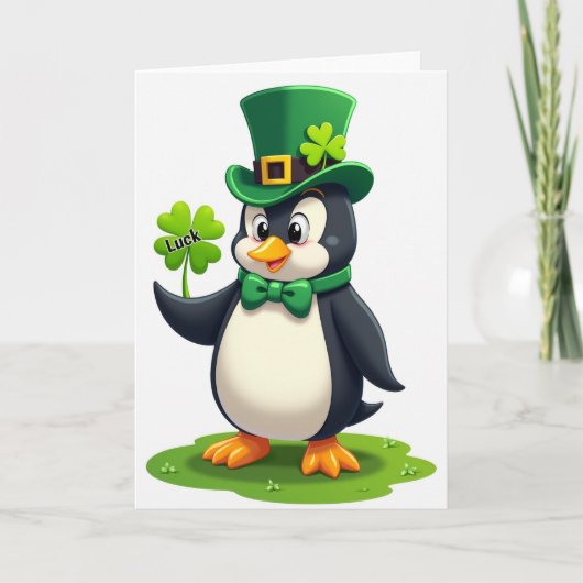 Penguin Shamrock Luck Art Card カード (正面)