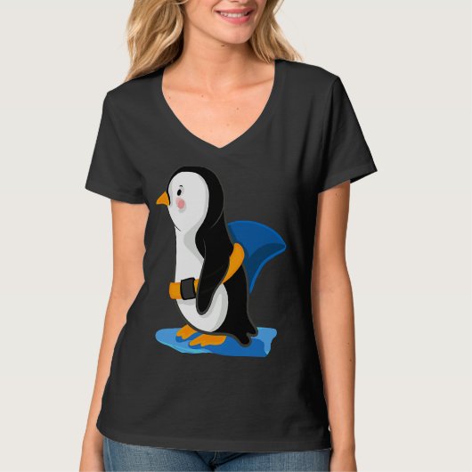 Penguin shark fin  illustration tシャツ (正面)