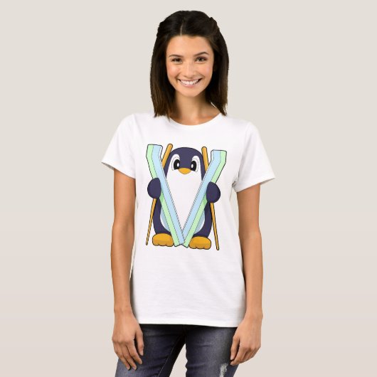Penguin Skier Ski Winter sports Tシャツ (正面フル)