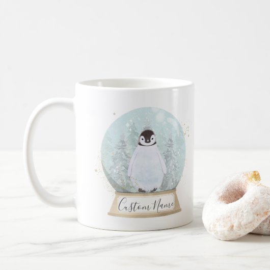 Penguin Snow Globe Custom Name Mug Christmas Gift コーヒーマグカップ (ドーナツ)