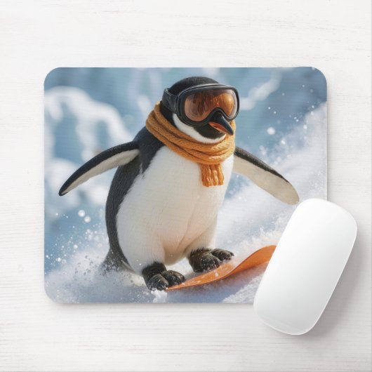Penguin Snowboarding Downhill マウスパッド (マウス)