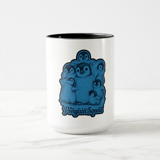 Penguin Squad – Cute Penguins Blue Vintage Mug マグカップ (中央)