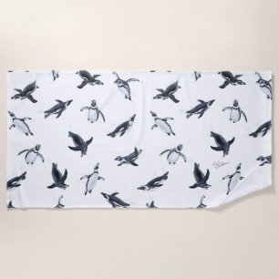 Penguin Squadron Ocean Art Design ビーチタオル