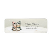 Penguin Twins Baby Shower Neutral Winter ラベル (正面)