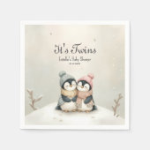Penguin Twins Baby Shower Winter Theme Boy Girl  スタンダードカクテルナプキン (正面)