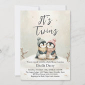 Penguin Twins winter Baby Shower Boy Girl Neutral 招待状 (正面)