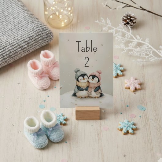 Penguin Twins Winter Wonderland Baby Shower  テーブルナンバー