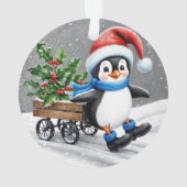 Penguin Wearing Santa hat Christmas Art オーナメント (裏面)