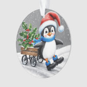 Penguin Wearing Santa hat Christmas Art  オーナメント (正面)