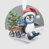 Penguin Wearing Santa hat Christmas Art オーナメント (正面)