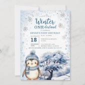 Penguin Winter Onederland Arctic Animals Birthday 招待状 (正面)